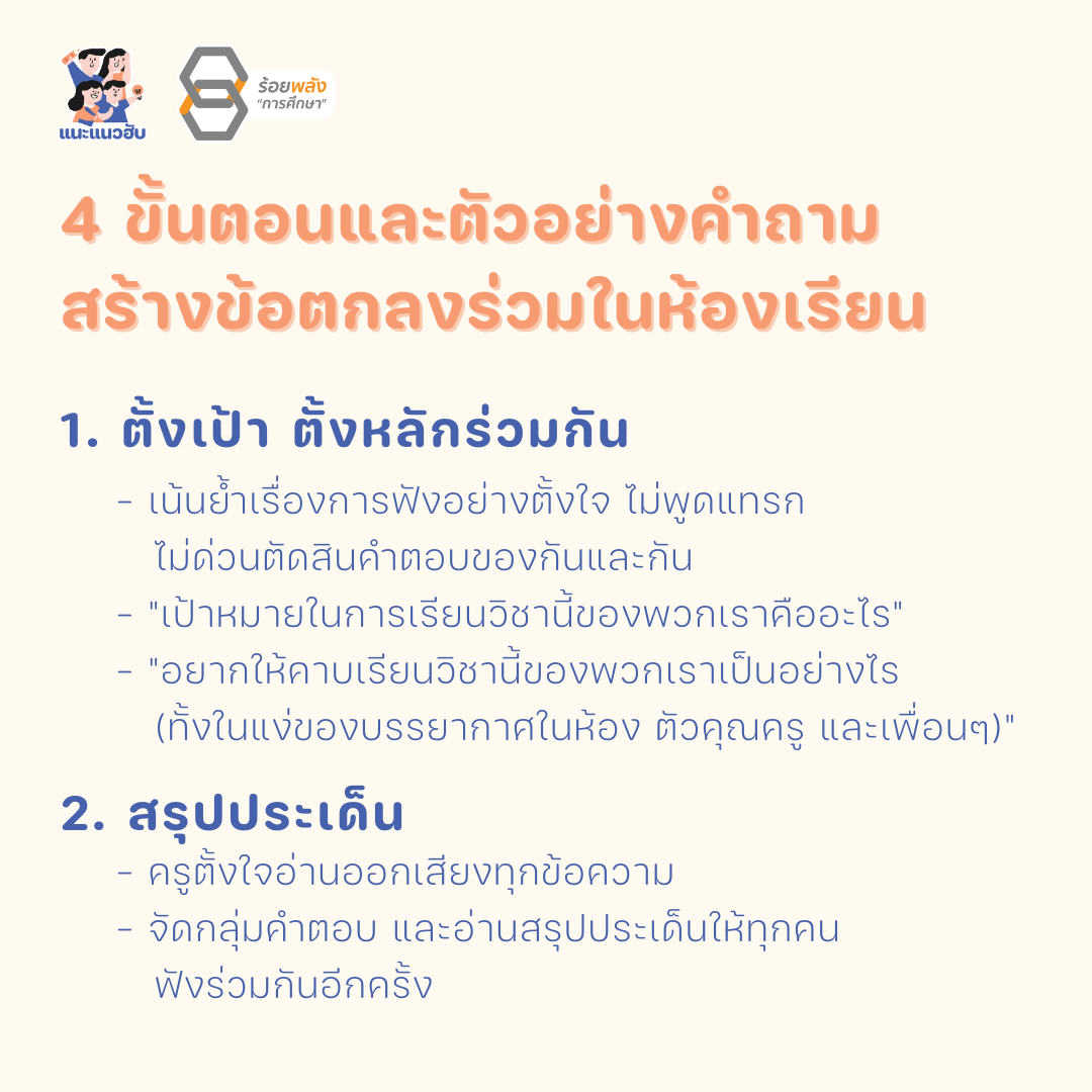 การสร้างข้อตกลงร่วมในห้องเรียนอาจมีได้หลายรูปแบบ
